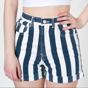 American Apparel Striped High Rise Denim Mom Short